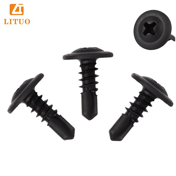 Black-truss-head-screw-wafer-head-screw-large-flat-round-head-self-drilling-screw-with-washer