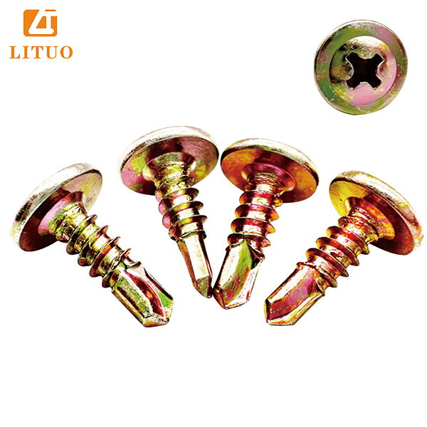 Yellow-zinc-plated-truss-head-wafer-head-big-flat-round-head-self-drillig-tek-point-screw