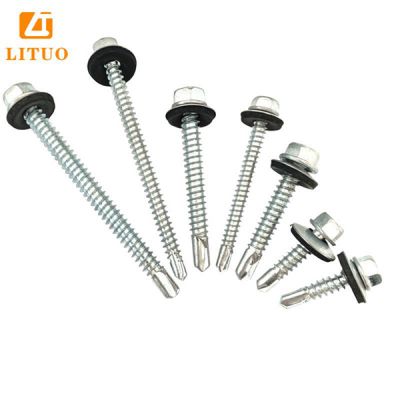 White blue zinc self drilling hex head roofing screw with metal EPDM washer for trapezoidal metal sheet