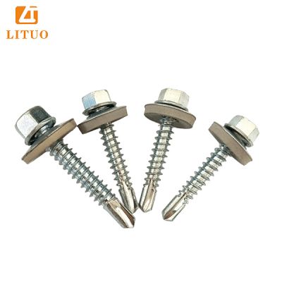 white blue zinc self drilling hex head roofing screw with metal grey EPDM seal washer for metal sheet fastening