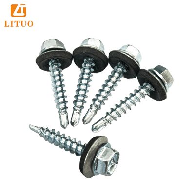 White blue zinc self drilling hex head roofing screw with reduced tail single rubber seal washer