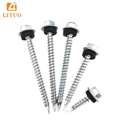Autoperforante Hexagonal Punta Espada zinc hex head roofing screw with big flange single rubber seal washer spoon tailspade tip