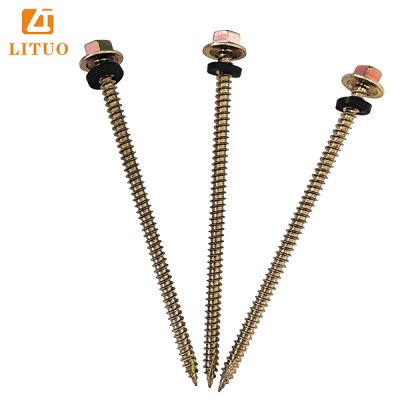 yellow zinc hex head self tapping screw with big flange single EPDM sealing waher T-17 cutting point for wood to metal